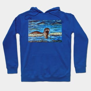 Otter in the Waves Painting Hoodie